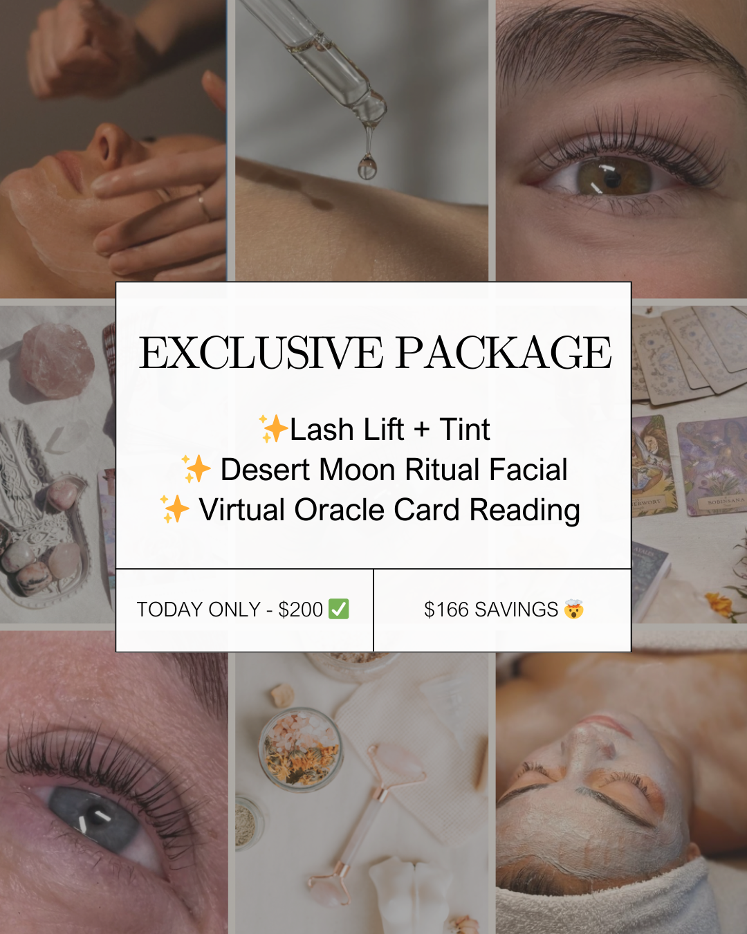 DAY 19 — Holiday Deal Lash Lift + Tint, Desert Moon Ritual Facial & Oracle Card Reading