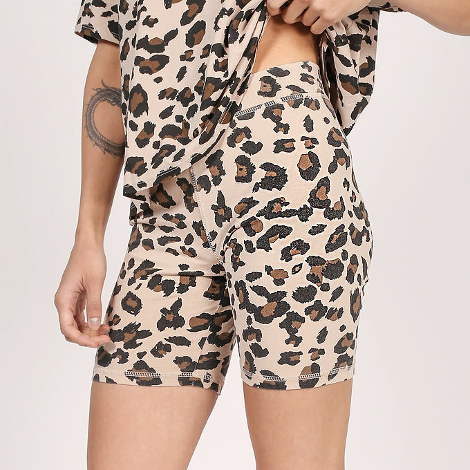 The Biker Short | Tan Leopard