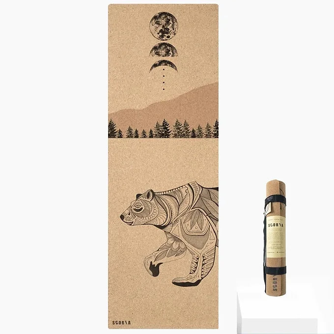 Night Bear Cork Yoga Mat