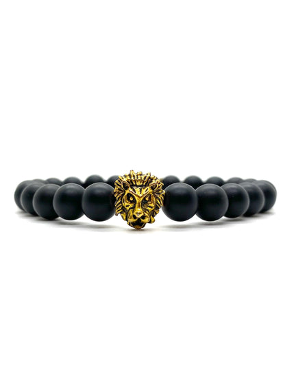 Black Onyx with gold Lion Head bracelet