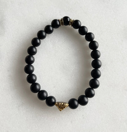 Black Onyx with gold Lion Head bracelet